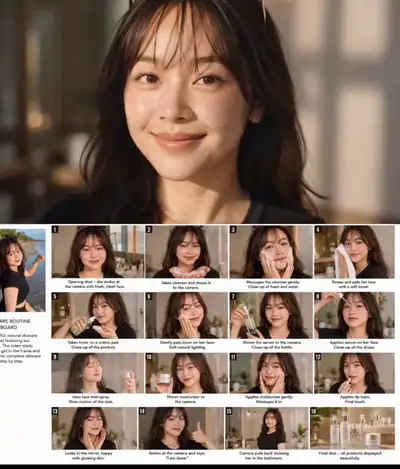 Prompt vidéo publicitaire pour routine skincare de luxe
