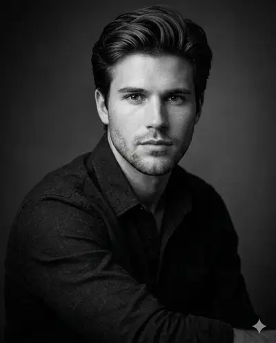 Retrato de estudio en blanco y negro estilo Annie Leibovitz
