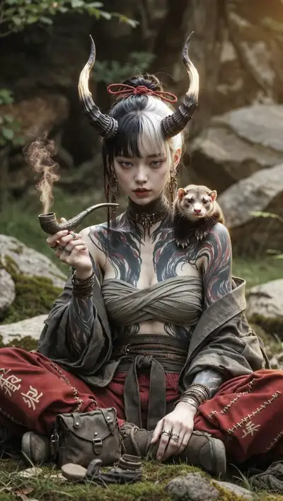 Fantasy Woman with Horns in Forest