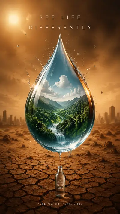 Water Droplet Portal Bottled Water Ad Poster