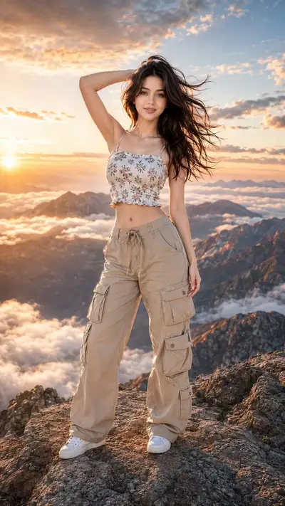 Golden Hour Mountain Summit Fashion Portrait