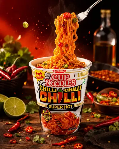 Spicy Instant Noodles Desk Scene