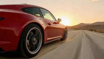 Red Porsche 911 Desert Highway Dolly Shot