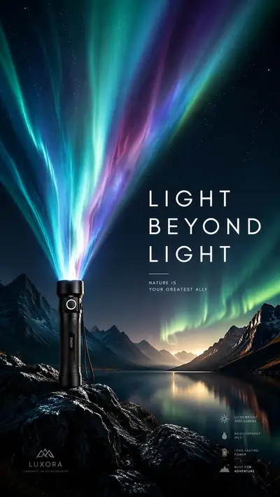 Flashlight Ad Projecting Aurora Borealis Across the Sky