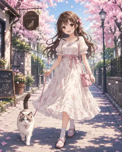 Anime Girl Cherry Blossom Stroll