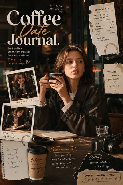Affiche éditoriale collage journal d'un rendez-vous café