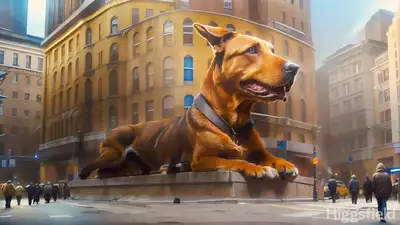 Giant Dog in Busy City Square