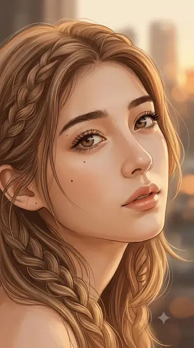 Illustration de portrait éditorial aux tons chauds à l'heure dorée