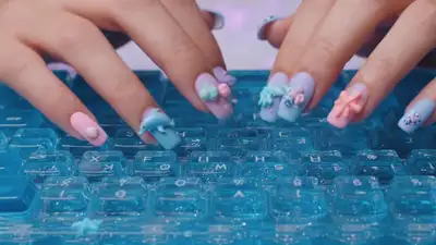 Ocean-Blue Transparent Keyboard ASMR Close-Up