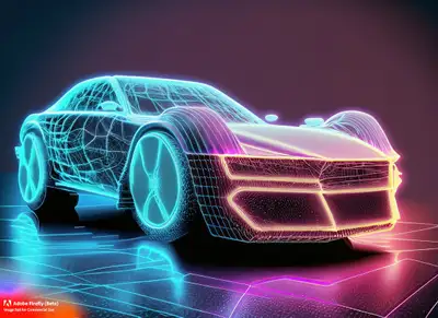 80er Jahre futuristisches leuchtendes Drahtgitter-3D-Auto