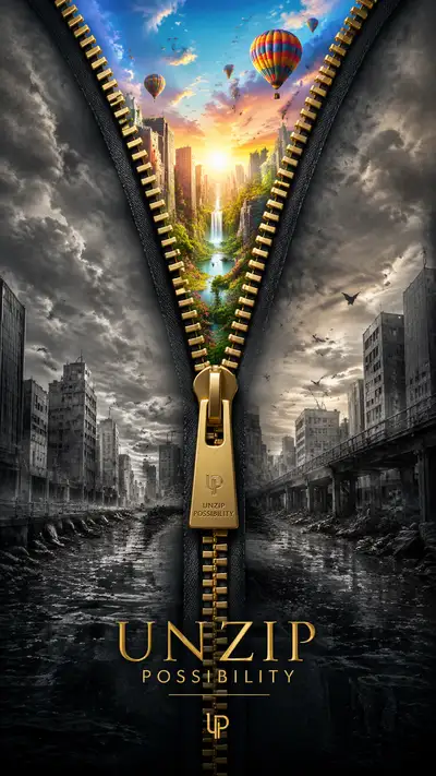 Visual illusion zipper fashion advertisement poster