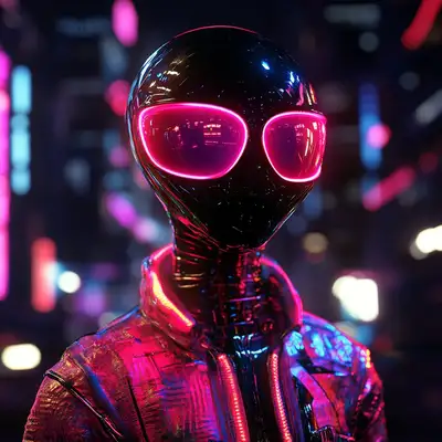 Faceless Neon Cyberpunk 3D Illustration Prompt