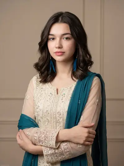 Elegant traditional attire studio portrait