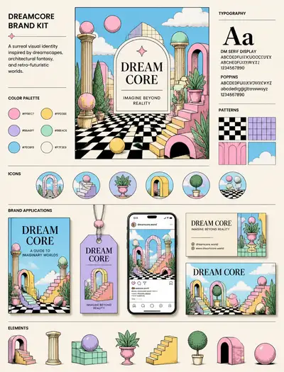 Dreamcore surrealist brand kit illustration style prompt