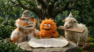 Four-Part Story of Fluffy Creatures Building a Treehouse