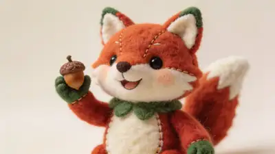 Cute felt-crafted character template with stitched texture