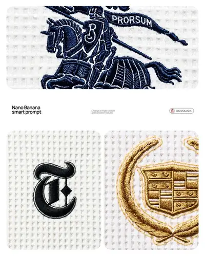 Macro embroidered logo texture template on waffle-knit fabric