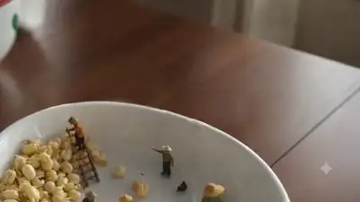 Ghibli-style miniature soybean harvest animation