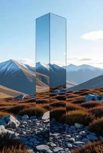 Mirror Column Reflecting Blue Sky