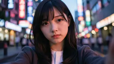 Melancholic Golden Hour Selfie of a Japanese Student
