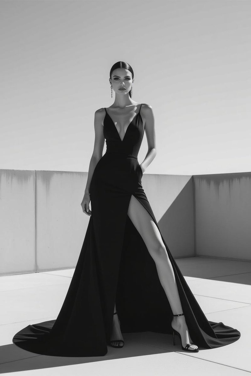 Monochrome rooftop fashion editorial portrait