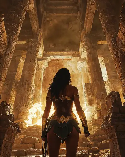Wonder Woman in Ancient Temple - Cinematic Low-Angle Shot