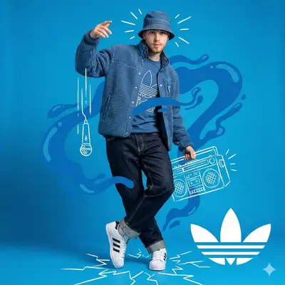 Mixed-media streetwear portrait with doodle graphics