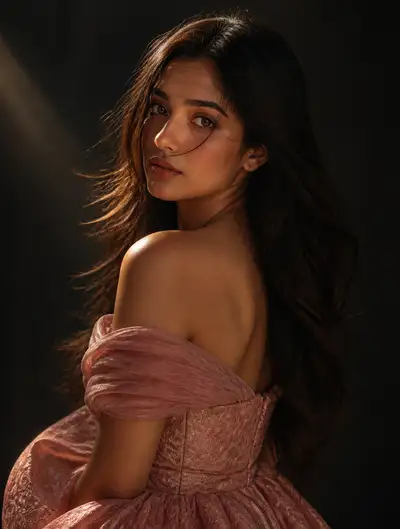High-Fashion Cinematic Portrait of Woman in Pink Gown