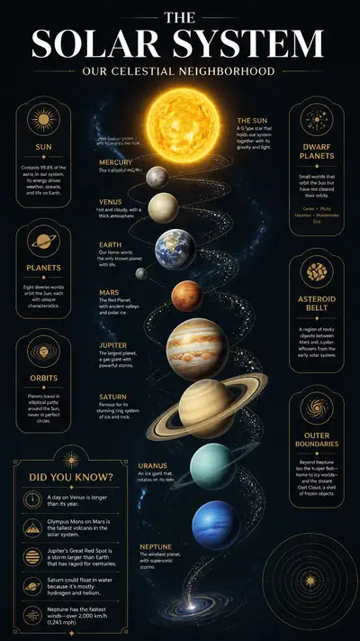 Solar system educational infographic poster