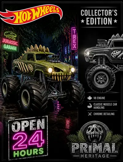 Hot Wheels prähistorisches Monstertruck-Dschungelplakat