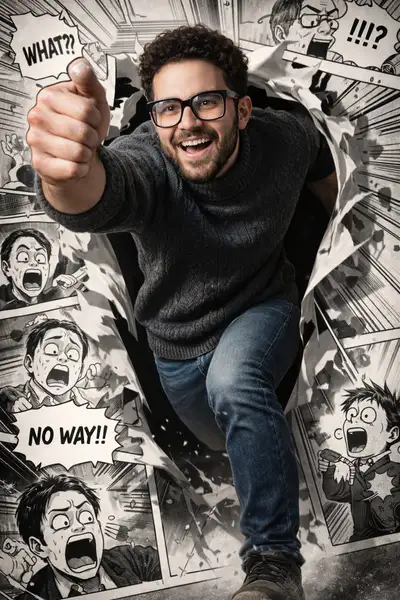 Ausbruch aus einem Manga-Panel in den Fotorealismus