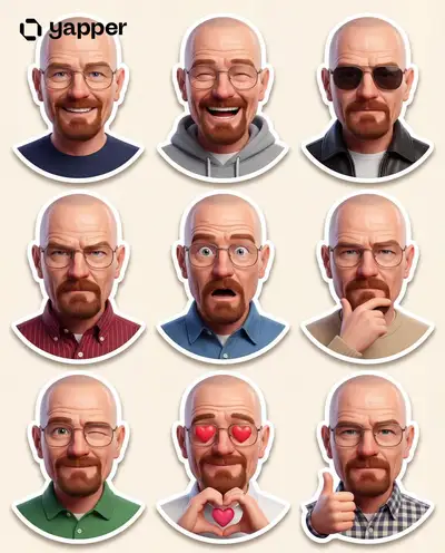 Premium Pixar-style 3x3 character sticker sheet