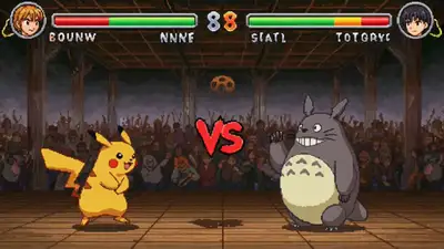 Scène de jeu de combat anime en pixel art