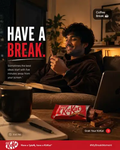 Anuncio de pausa para café de KitKat estilo UGC, GPT Image 2