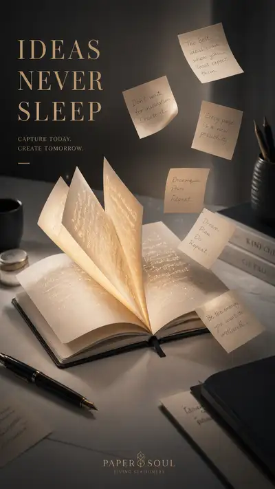Ideas Never Sleep: living stationery advertising poster