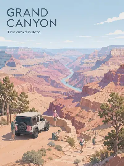 Vintage minimalist Ghibli-style location travel poster template