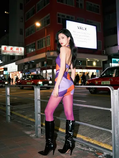 Y2K 街头时尚照，霓虹夜城