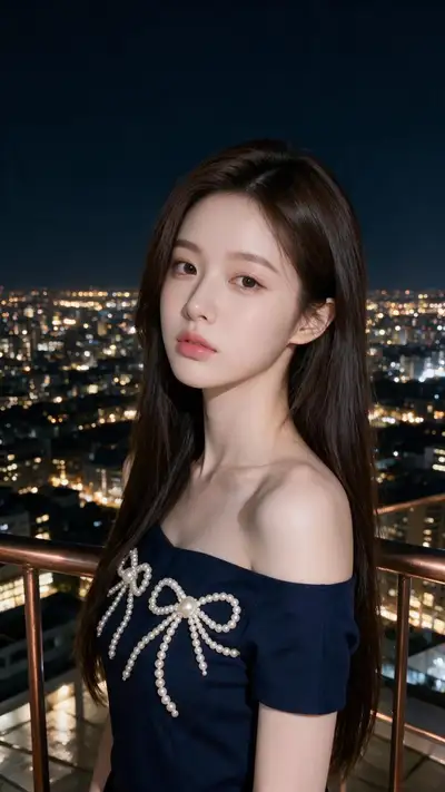 Korean Woman in the City Night Portrait