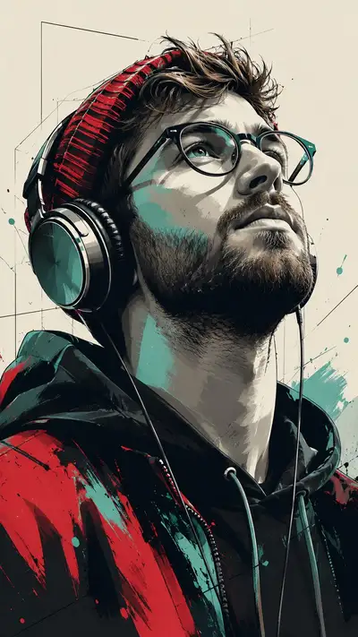 Cel-Shaded Portrait with Headphones and Red Beanie