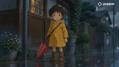 Ghibli-inspired rainy village boy fantasy short