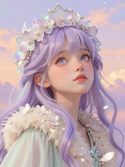 Dreamlike fairytale girl portrait with floral crown