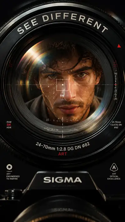 POV camera lens advertising poster prompt