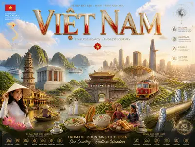 Cinematic luxury travel poster for a country