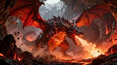 Dragon Awakens in Fiery Volcano