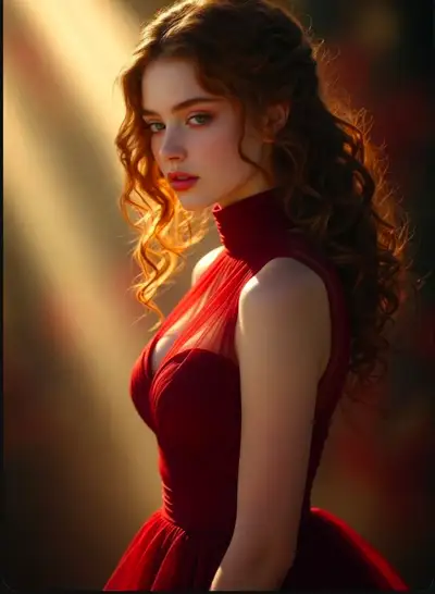 Cinematic Crimson Gown Portrait