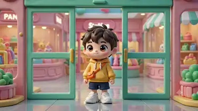 ちびキャラがモールで買い物、可愛い3Dアニメーション動画
