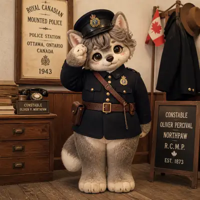 1940s anthro-animal Canadian police officer fursuiter art