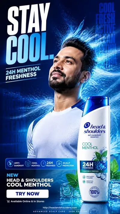 Cool Menthol anti-dandruff shampoo campaign poster template
