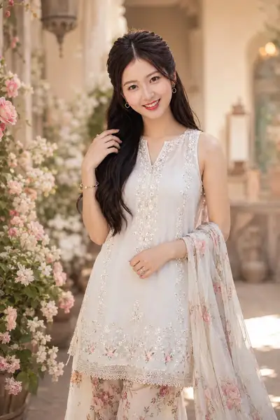 Ultra-Realistic Luxury Pakistani Lawn Fashion Editorial Portrait