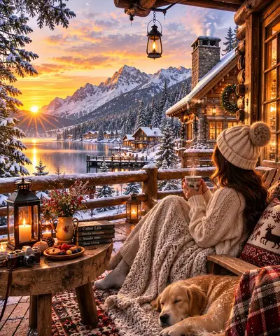 Cozy Cabin Snow Morning - Cinematic Winter Travel Photo
